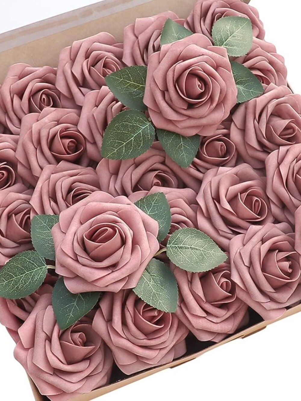 Artificial Flowers 25pcs Real Looking Dusty Rose Foam Fake Roses with Stems for